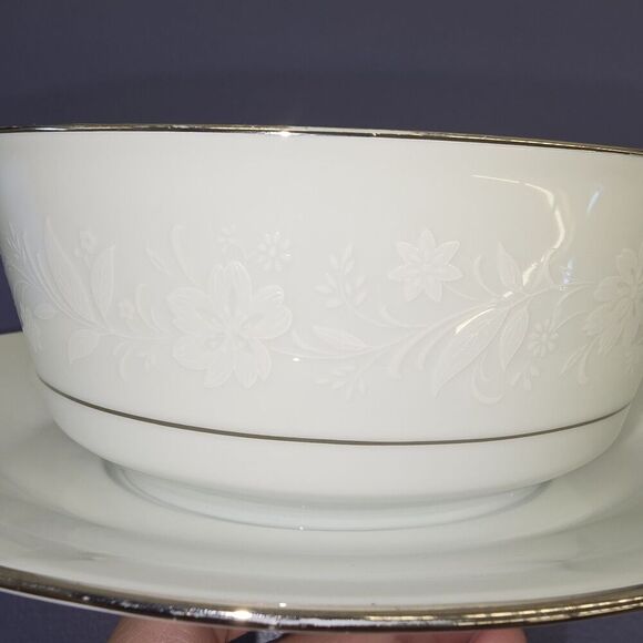 Noritake Ranier Gravy Bowl #6909 with Attached Plate Silver Lined - Picture 2 of 5